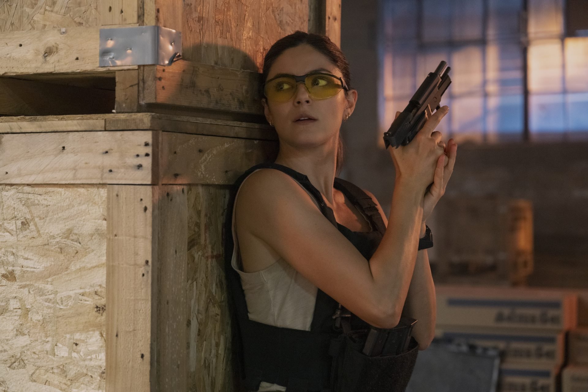 Fubar. Monica Barbaro as Emma Brunner in episode 105 of Fubar. Cr. Christos Kalohoridis/Netflix © 2023
