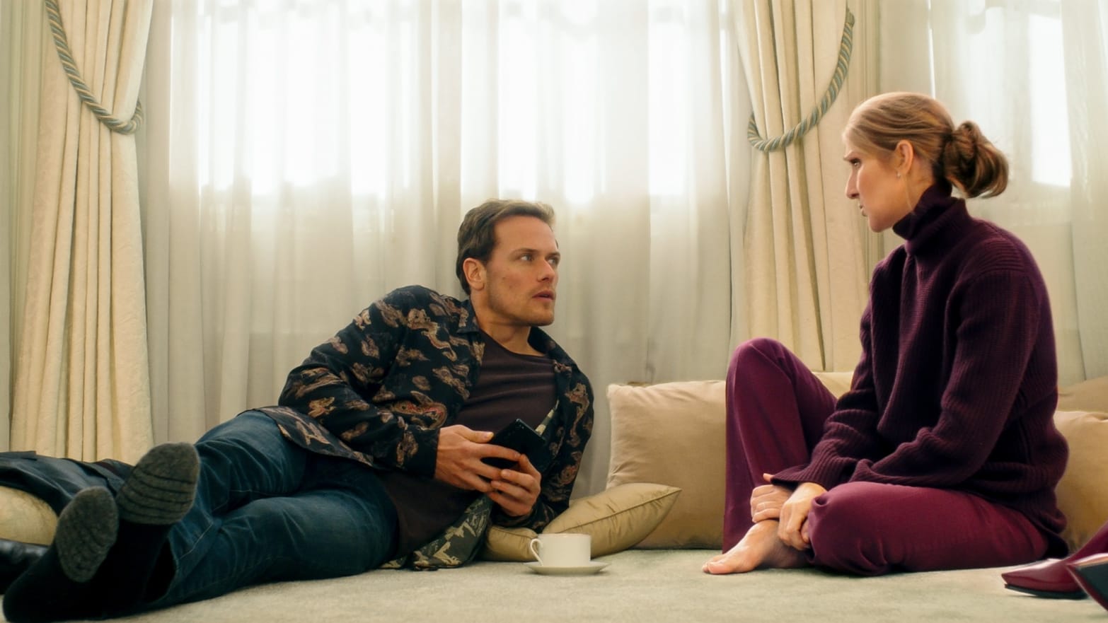 Céline Dion and Sam Heughan in Love Again (2023).