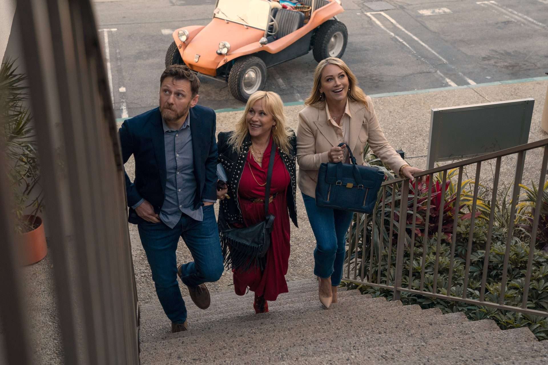 Keir O’Donnell, Patricia Arquette and Christine Taylor in "High Desert," Season 1, Episode 7, now streaming on Apple TV+.