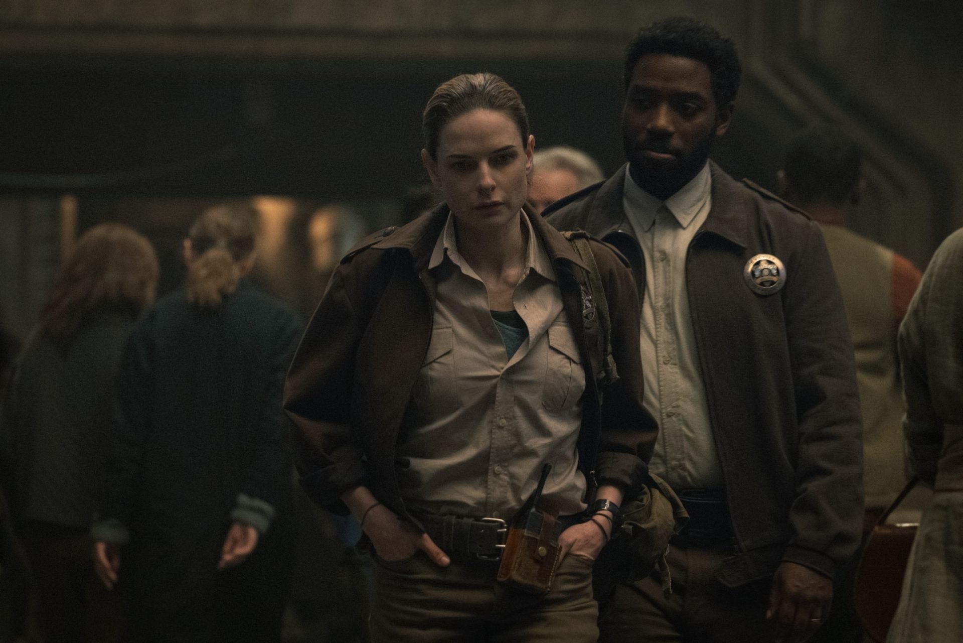 Rebecca Ferguson and Chinaza Uche in "Silo, Season 1 Episode 6" now streaming on Apple TV+.