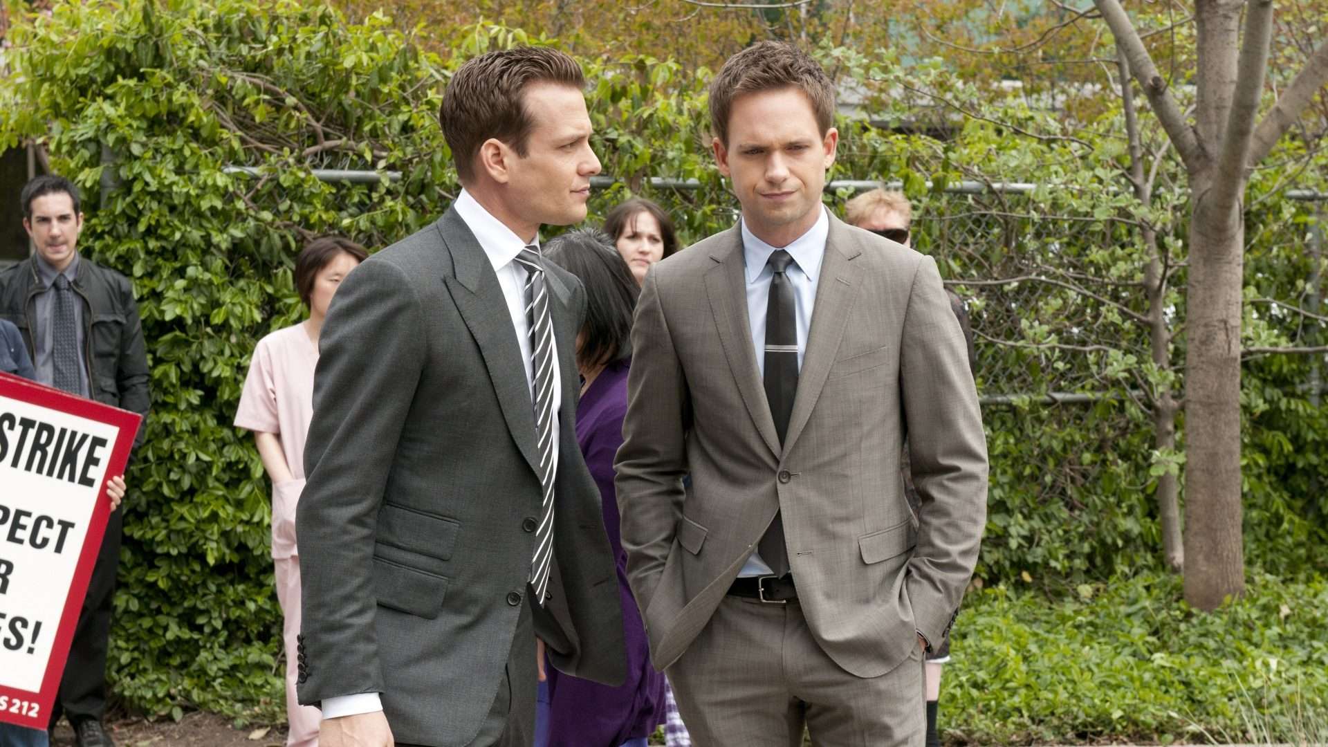 Gabriel Macht as Harvey Reginald Specter & Patrick J. Adams as Michael James Ross in Suits Season 2