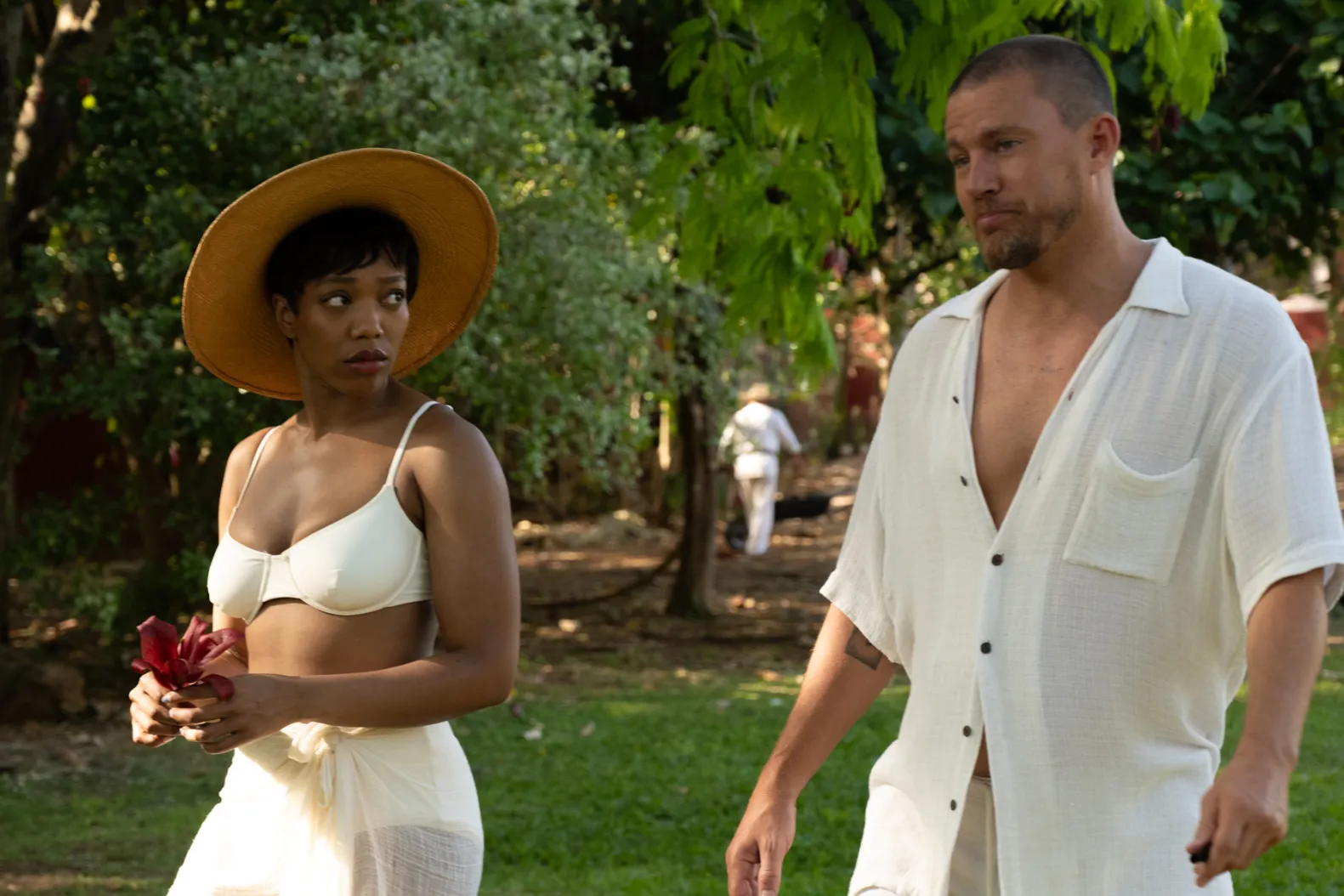 Naomi Ackie as Frida & Channing Tatum Slater in Blink Twice (2024) ending