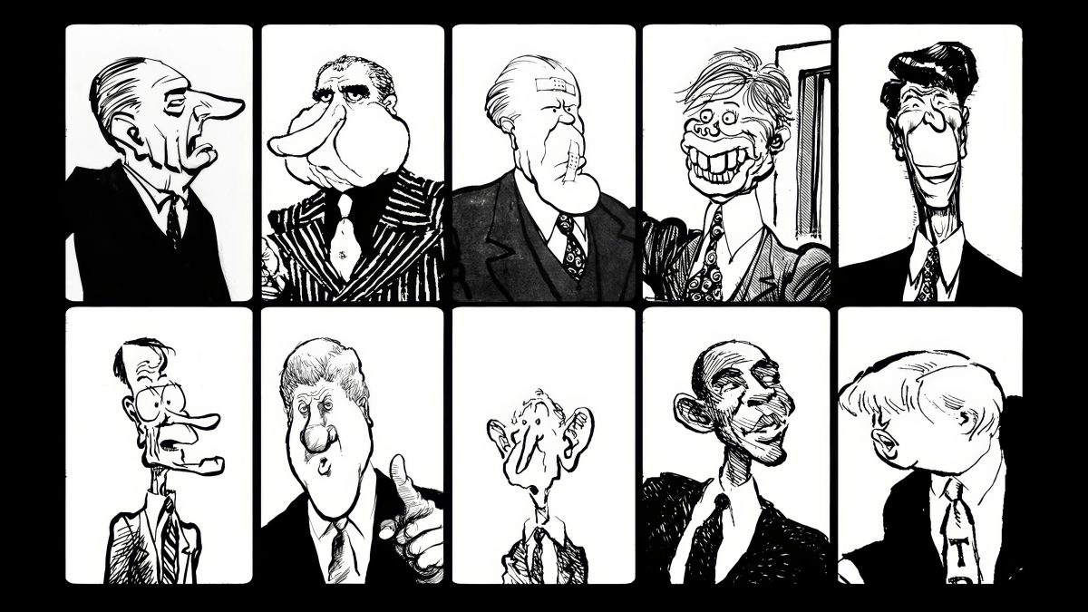 A still from A Savage Art - The Life & Cartoons of Pat Oliphant (2025). 